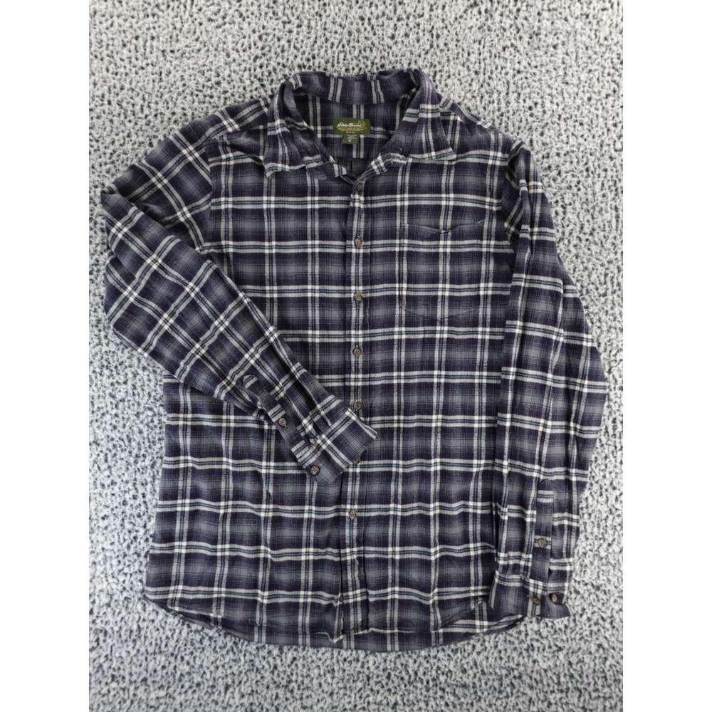 Vintage Eddie Bauer Cotton‎ Flannel Shirt Mens XL Tall Blue Plaid Long Sleeve